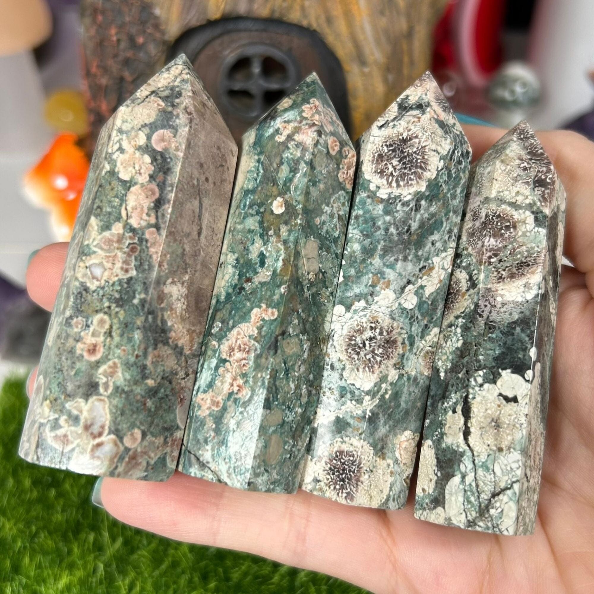 Green Flower Agate Points Towers MagiCandleSOS