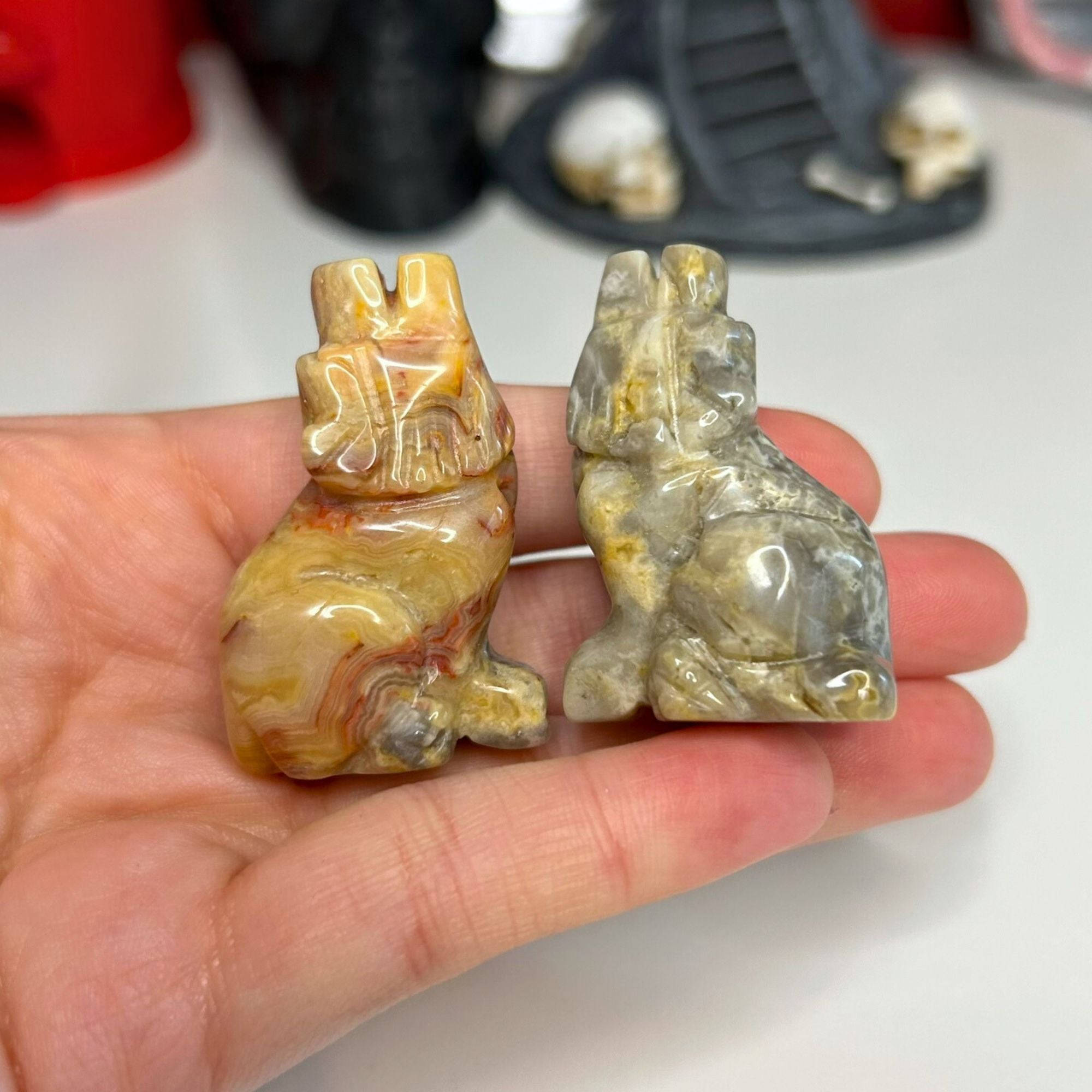 Crazy Lace Agate Wolf Carving