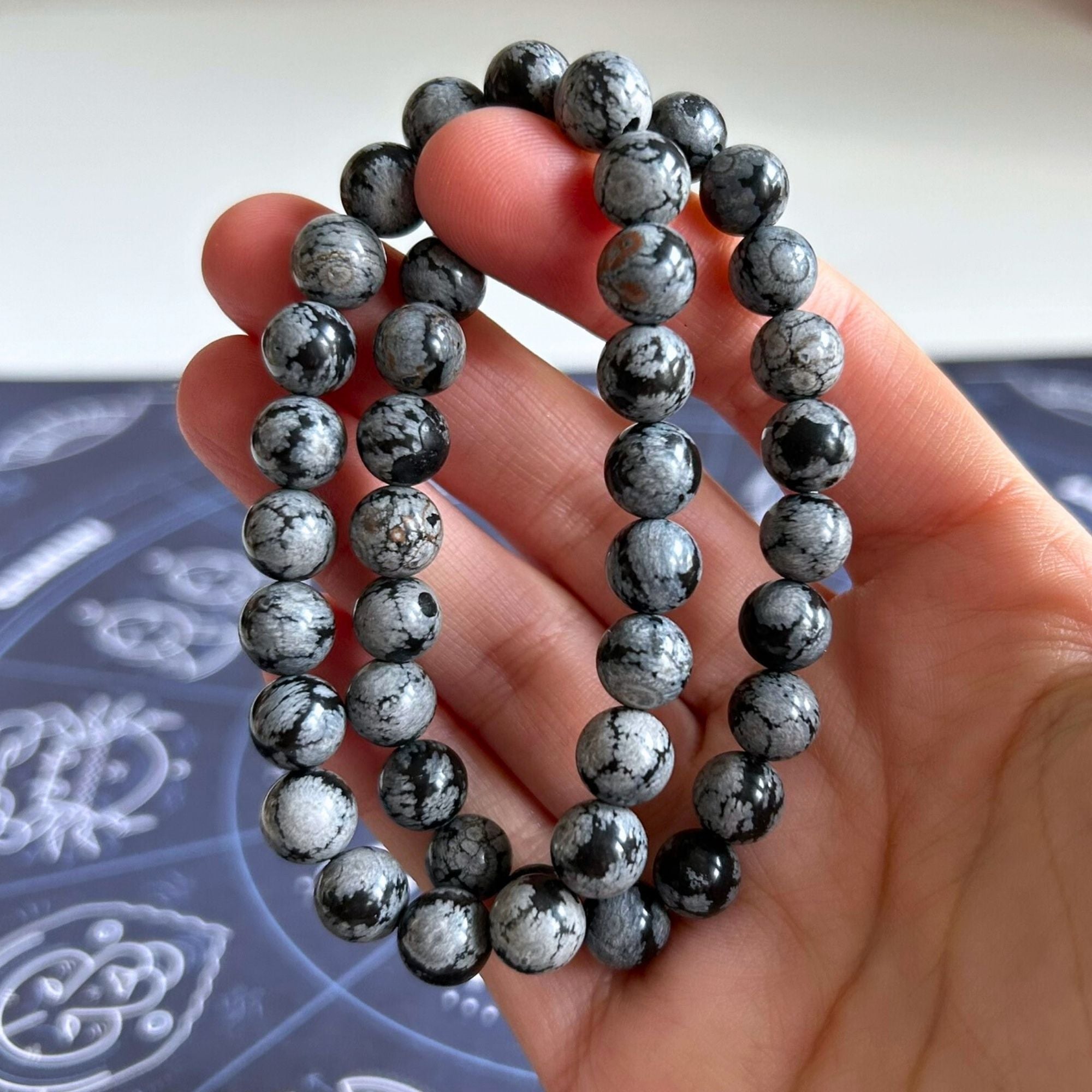 8mm Snowflake Obsidian Beaded Bracelet - For Balance