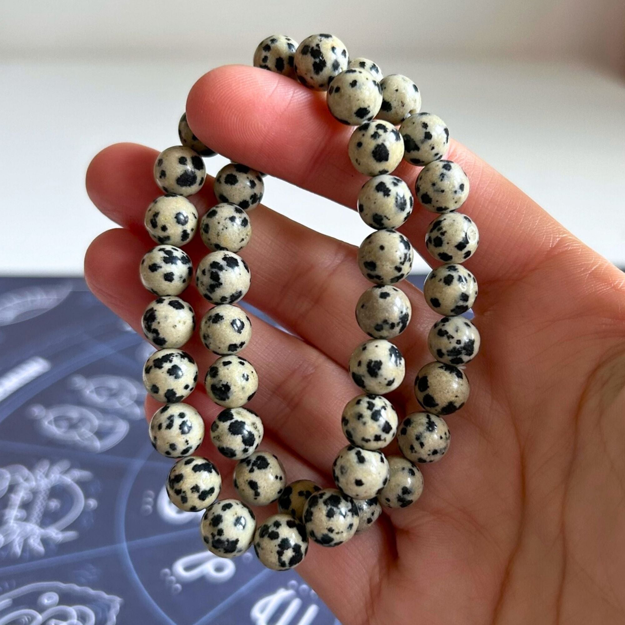 8mm Dalmation Jasper Beaded Bracelet - For Grounding