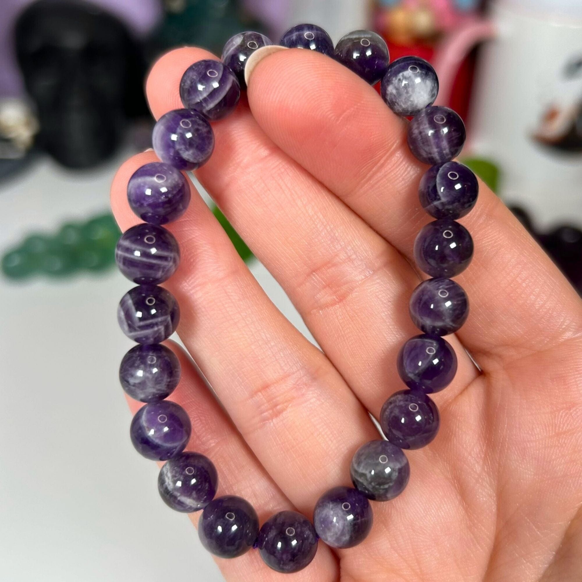 8mm Dream Amethyst Beaded Bracelet - For Serenity Jewellery MagiCandleSOS 