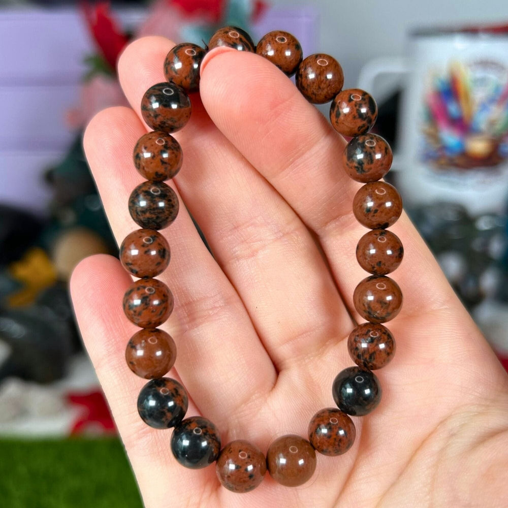 8mm Mahogany Obsidian Beaded Bracelet - For Protection Jewellery MagiCandleSOS 