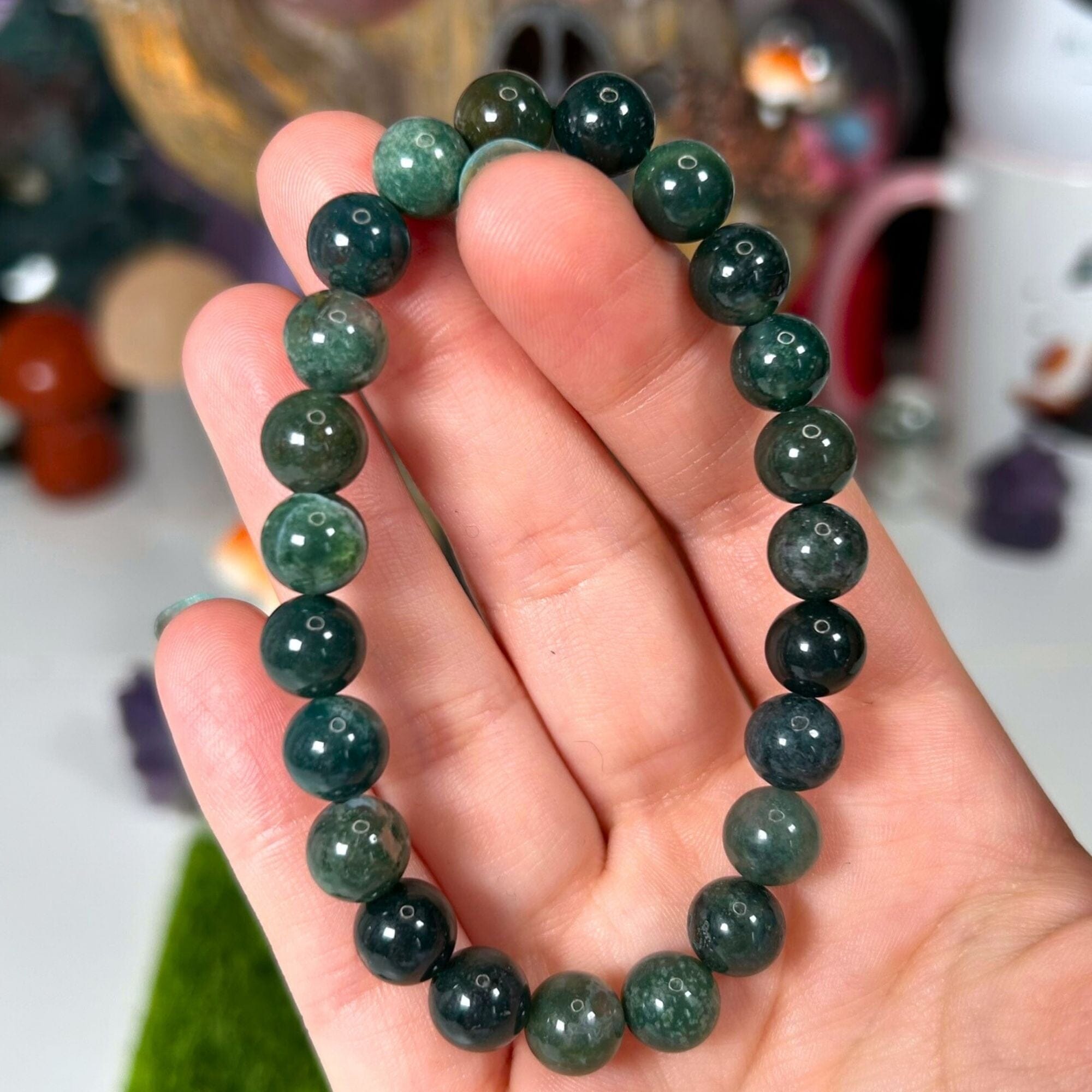 8mm Moss Agate Beaded Bracelet - For New Beginnings Jewellery MagiCandleSOS 