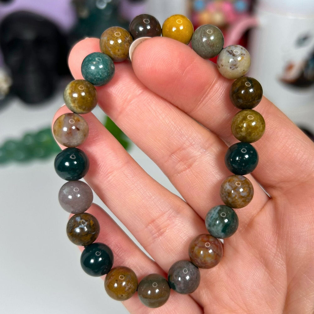 8mm Ocean Jasper Beaded Bracelet - For Positive State of Mind Jewellery MagiCandleSOS 