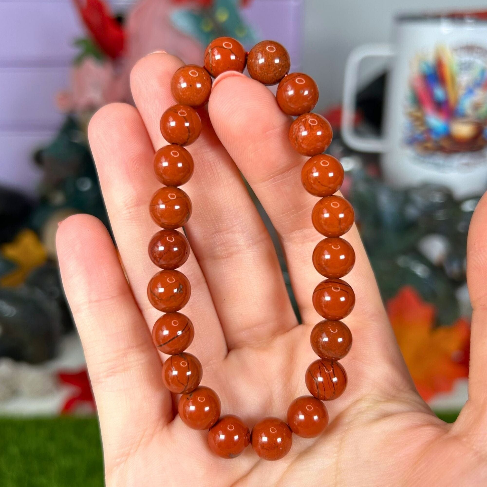 8mm Red Jasper Beaded Bracelet - For Endurance Jewellery MagiCandleSOS 