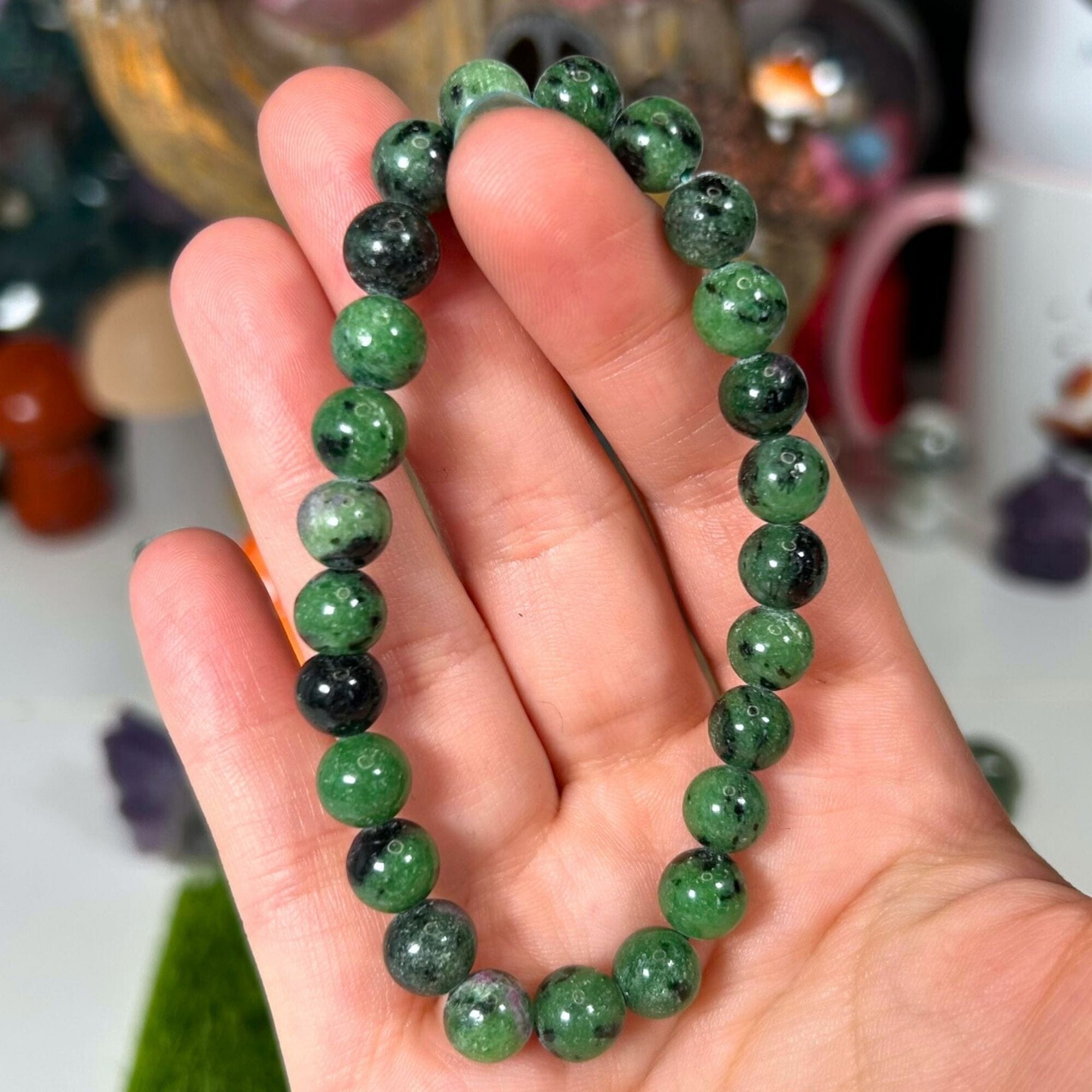 8mm Ruby in Zoisite Beaded Bracelet - For Patience and Perseverance Jewellery MagiCandleSOS 