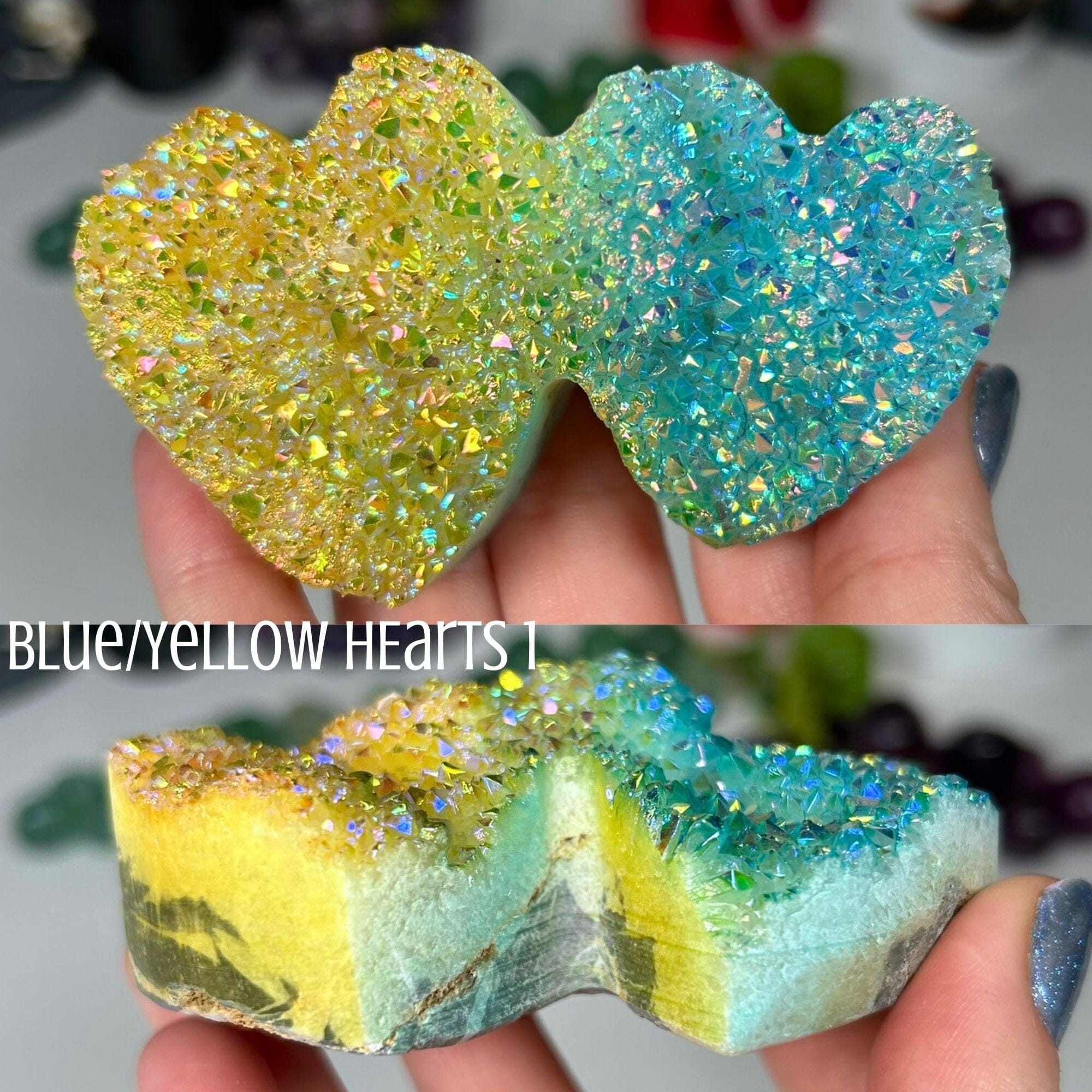 Aura Crystal Double Hearts Specimens MagiCandleSOS Blue/Yellow 1 