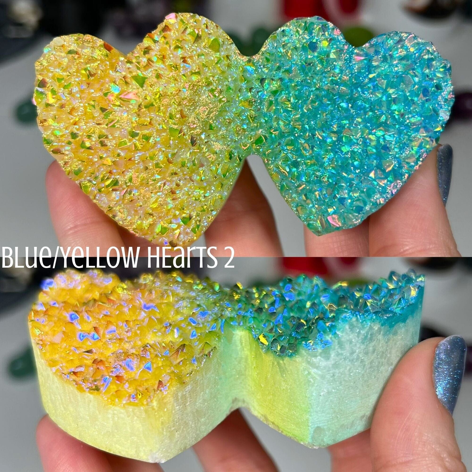 Aura Crystal Double Hearts Specimens MagiCandleSOS Blue/Yellow 2 