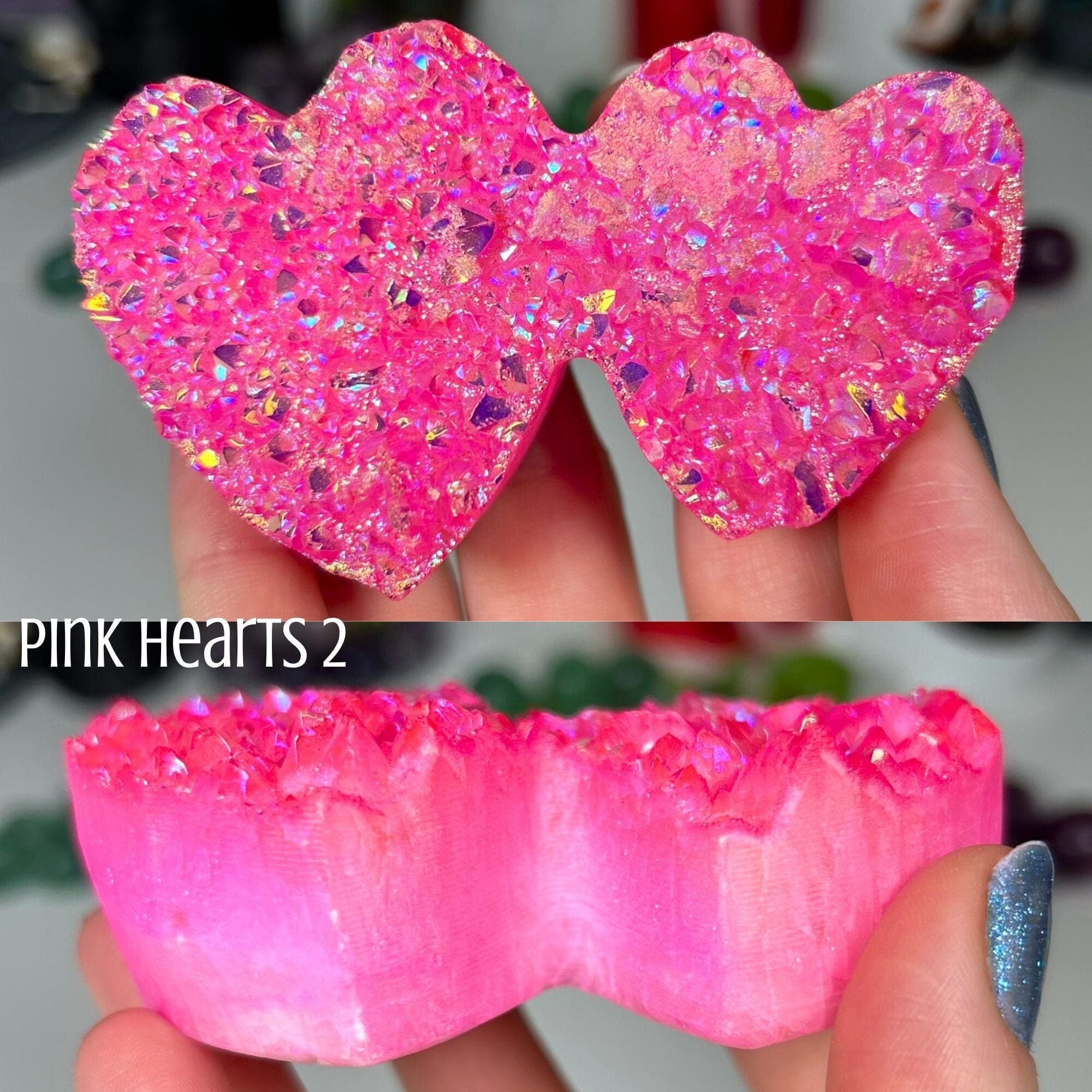 Aura Crystal Double Hearts Specimens MagiCandleSOS Pink 2 