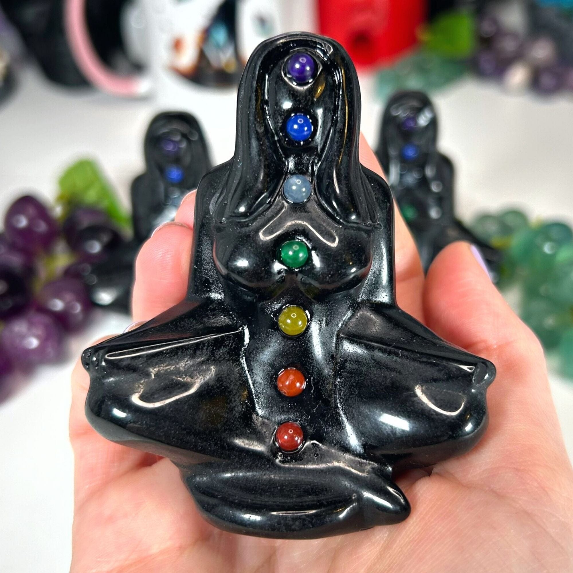 Black Obsidian Meditating Yoga Woman Carvings MagiCandleSOS 