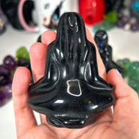 Black Obsidian Meditating Yoga Woman Carvings MagiCandleSOS 