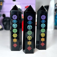 Black Obsidian Towers with Chakra Engravings Towers MagiCandleSOS 