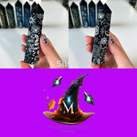 Black Obsidian Towers with Mystic Engravings Towers MagiCandleSOS Silver 