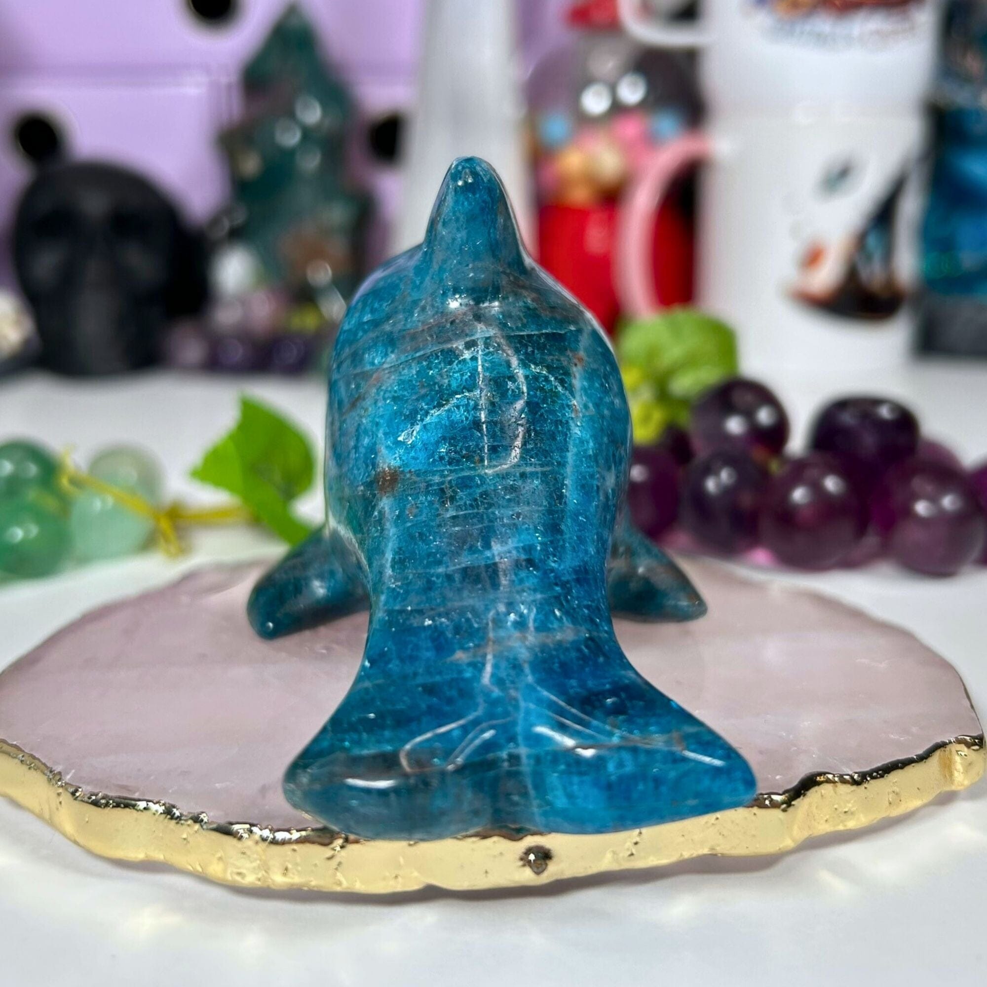 Blue Apatite Dolphin - Flipper Carvings MagiCandleSOS 