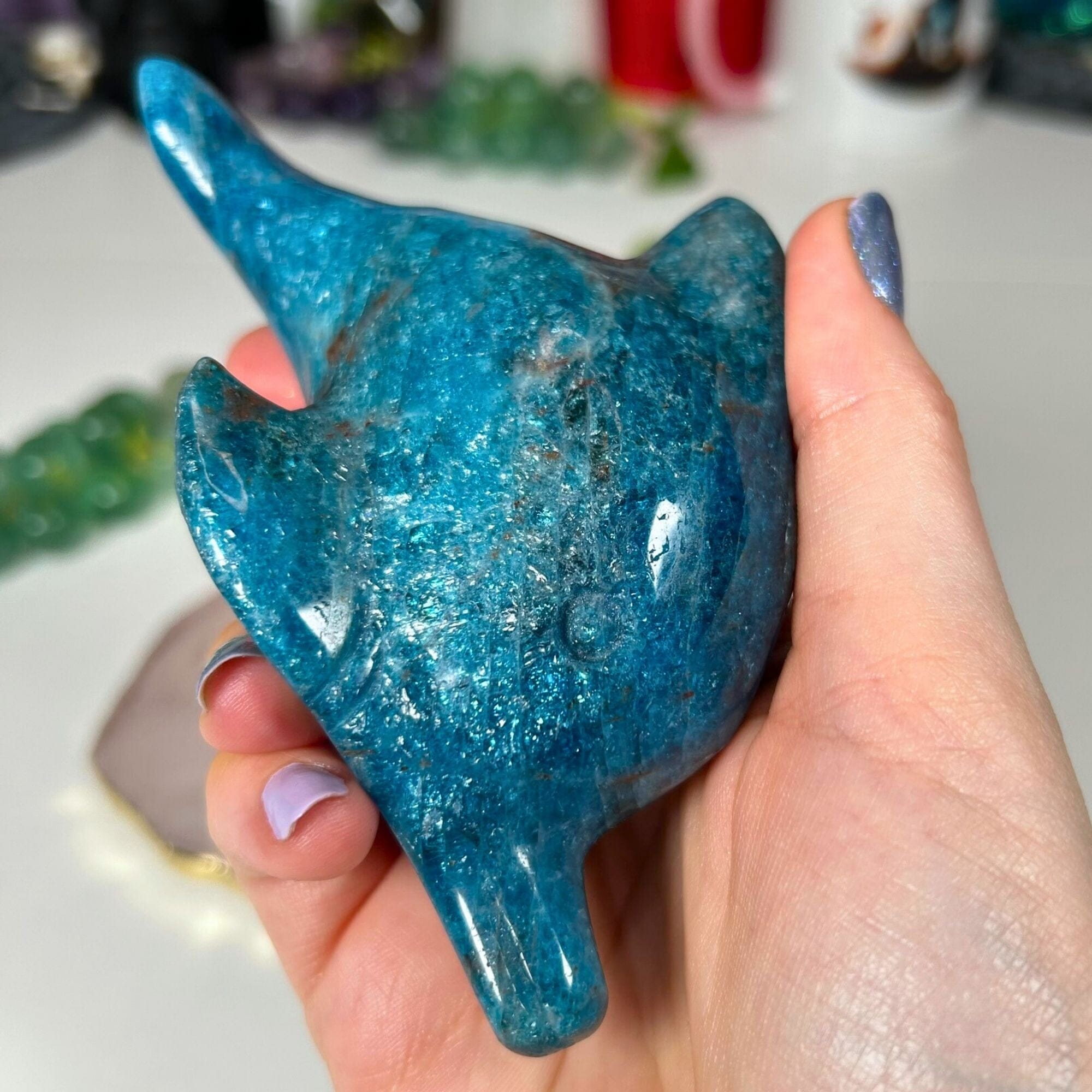 Blue Apatite Dolphin - Flipper Carvings MagiCandleSOS 