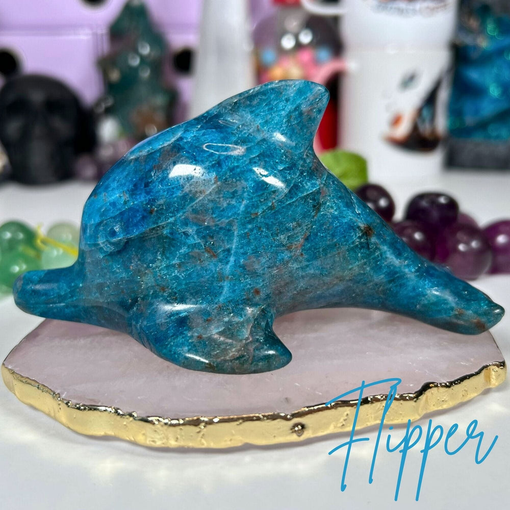 Blue Apatite Dolphin - Flipper Carvings MagiCandleSOS 