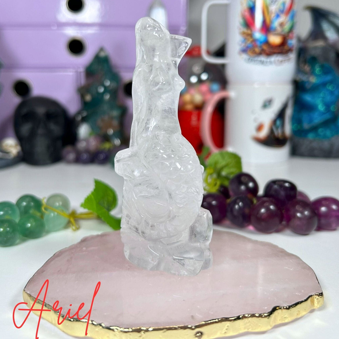 Clear Quartz Mermaid - Ariel Carvings MagiCandleSOS 