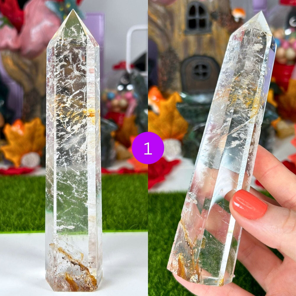 Clear Quartz Tall Points with Hematoid Inclusions Towers MagiCandleSOS 1 