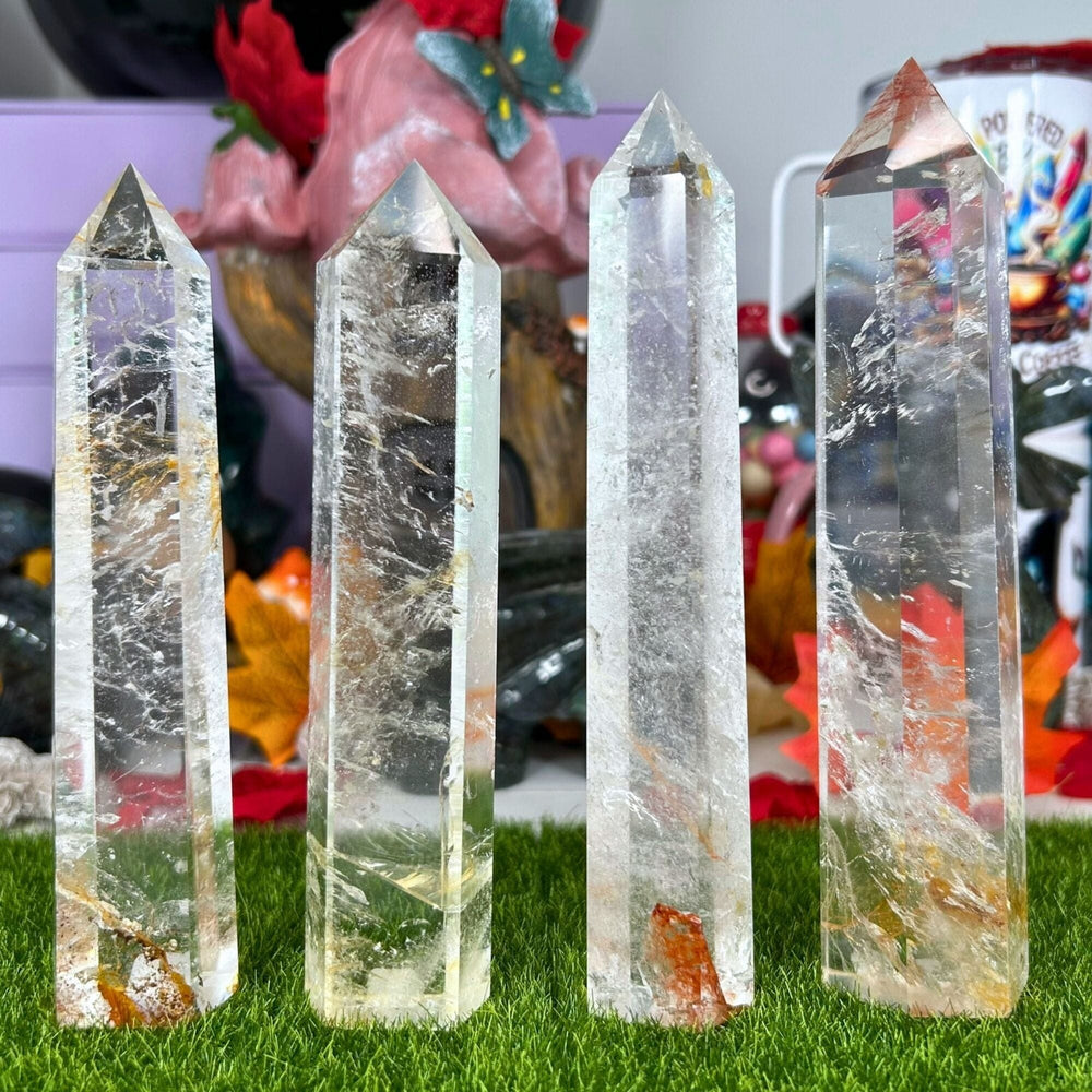 Clear Quartz Tall Points with Hematoid Inclusions Towers MagiCandleSOS 