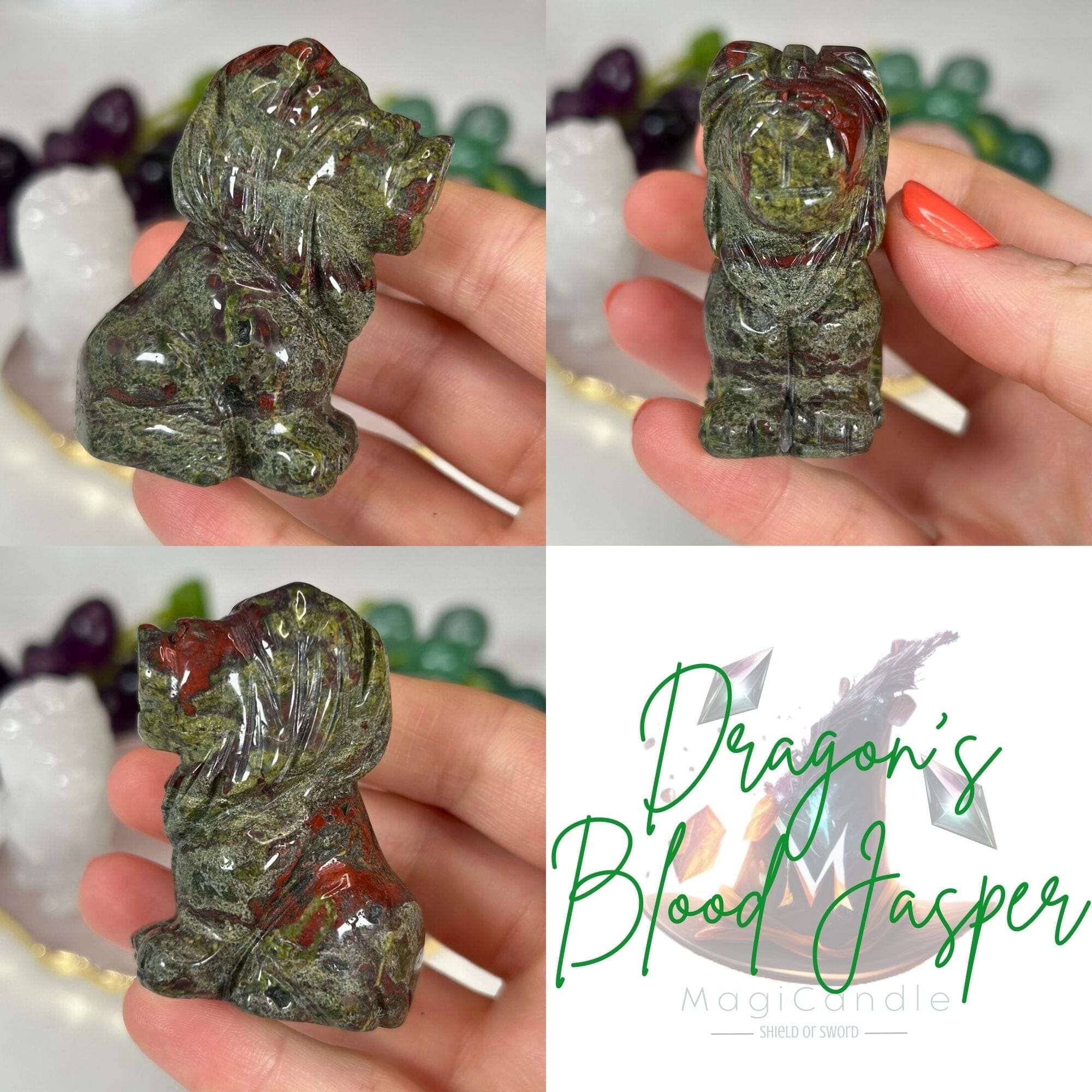 Crystal Lion Carvings Carvings MagiCandleSOS Dragon's Blood Jasper 