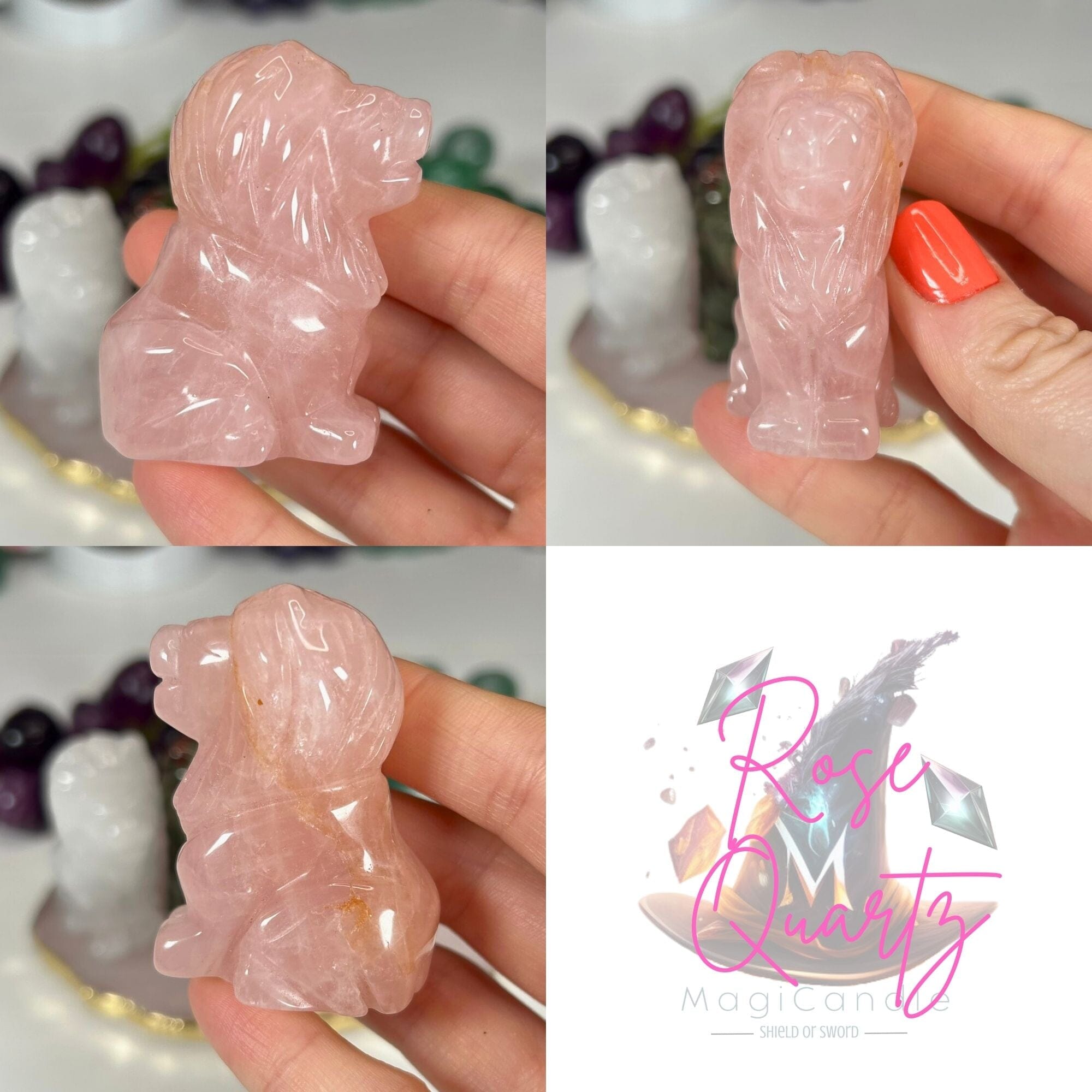 Crystal Lion Carvings Carvings MagiCandleSOS Rose Quartz 