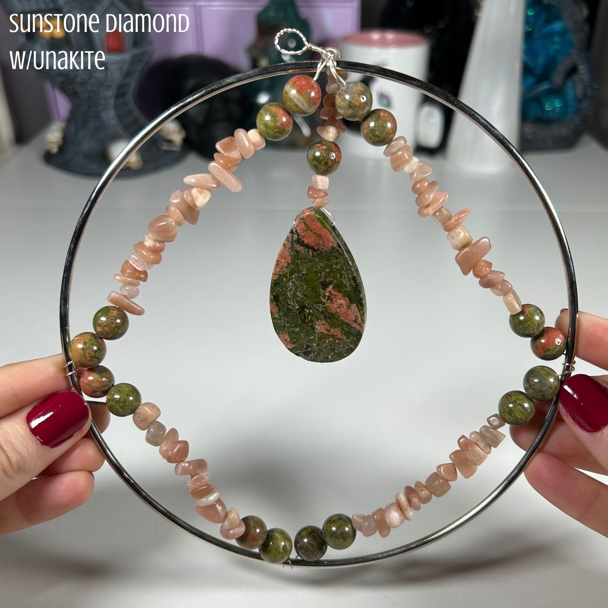 Crystal Wreaths Handcrafted by 8Moons MagiCandleSOS Sunstone Diamond w/Unakite 