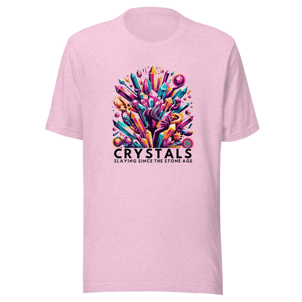 Crystals: Slaying Since the Stone Age T-Shirt MagiCandleSOS Heather Prism Lilac XS 