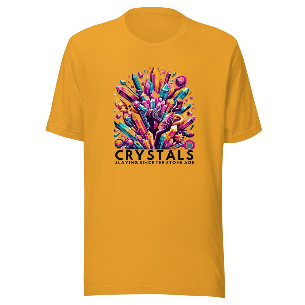 Crystals: Slaying Since the Stone Age T-Shirt MagiCandleSOS Mustard XS 