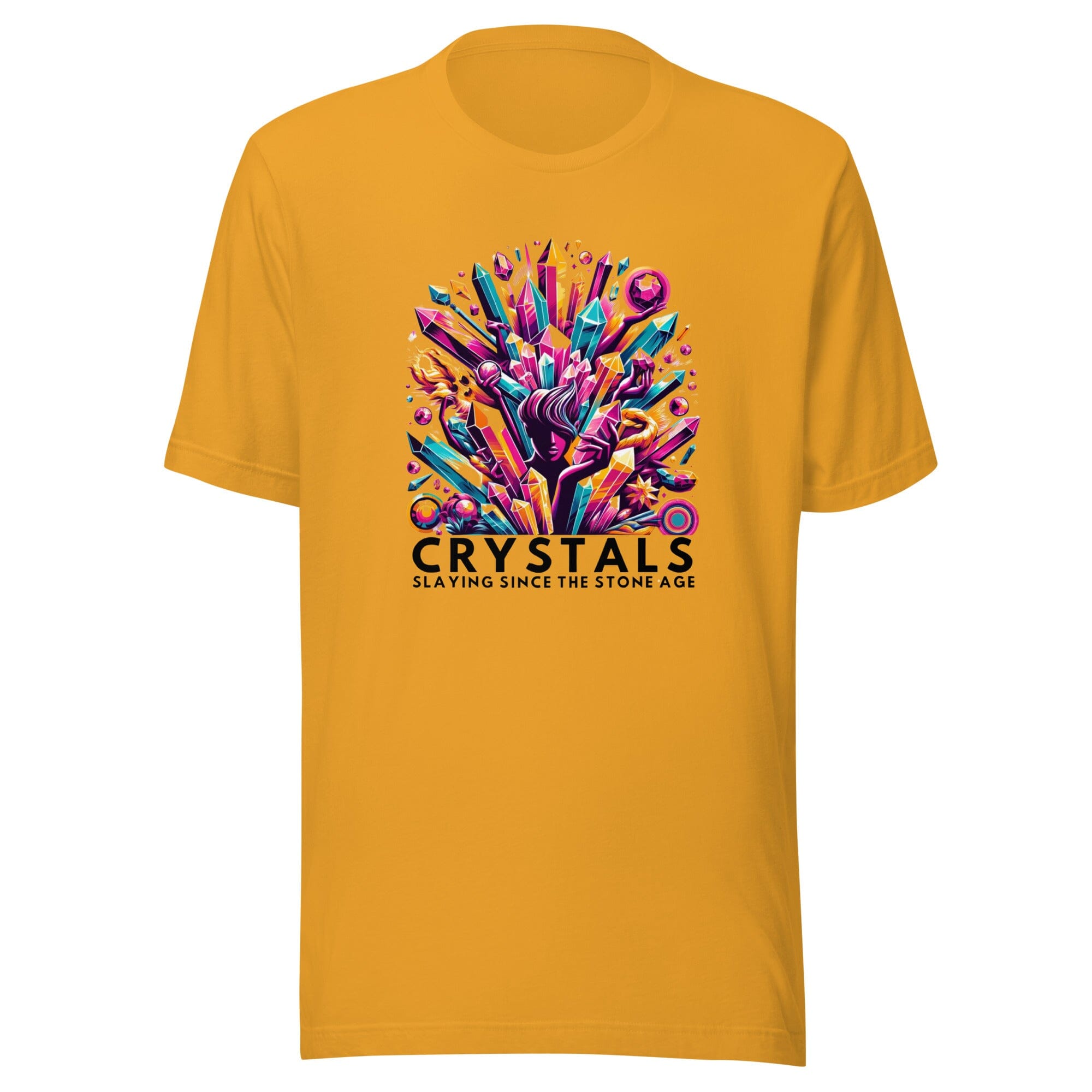 Crystals: Slaying Since the Stone Age T-Shirt MagiCandleSOS Mustard XS 