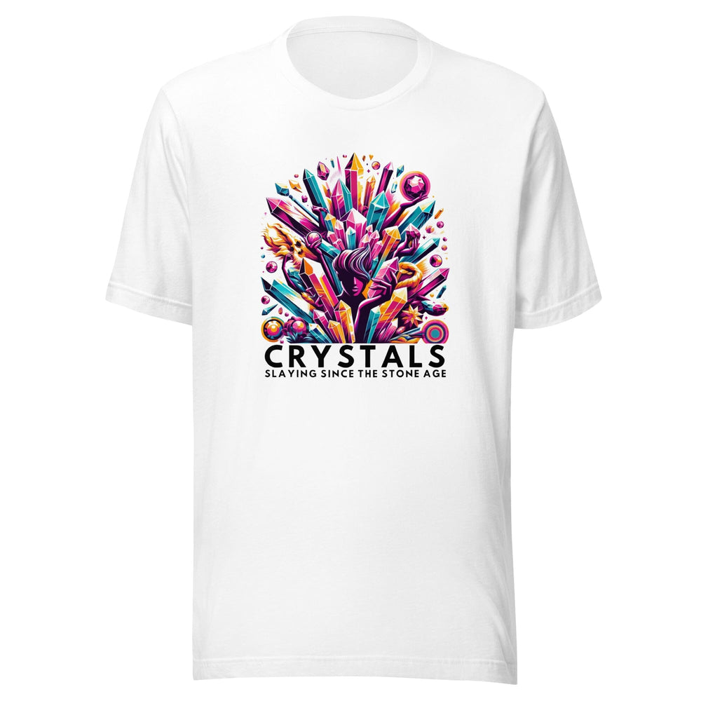 Crystals: Slaying Since the Stone Age T-Shirt MagiCandleSOS White XS 