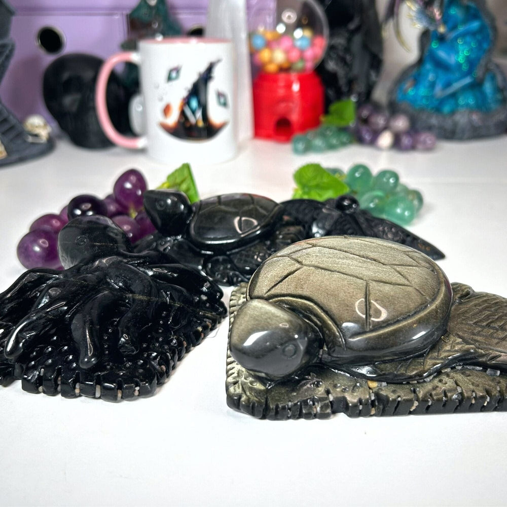 Gold Sheen Obsidian Sea Animals Carvings MagiCandleSOS 