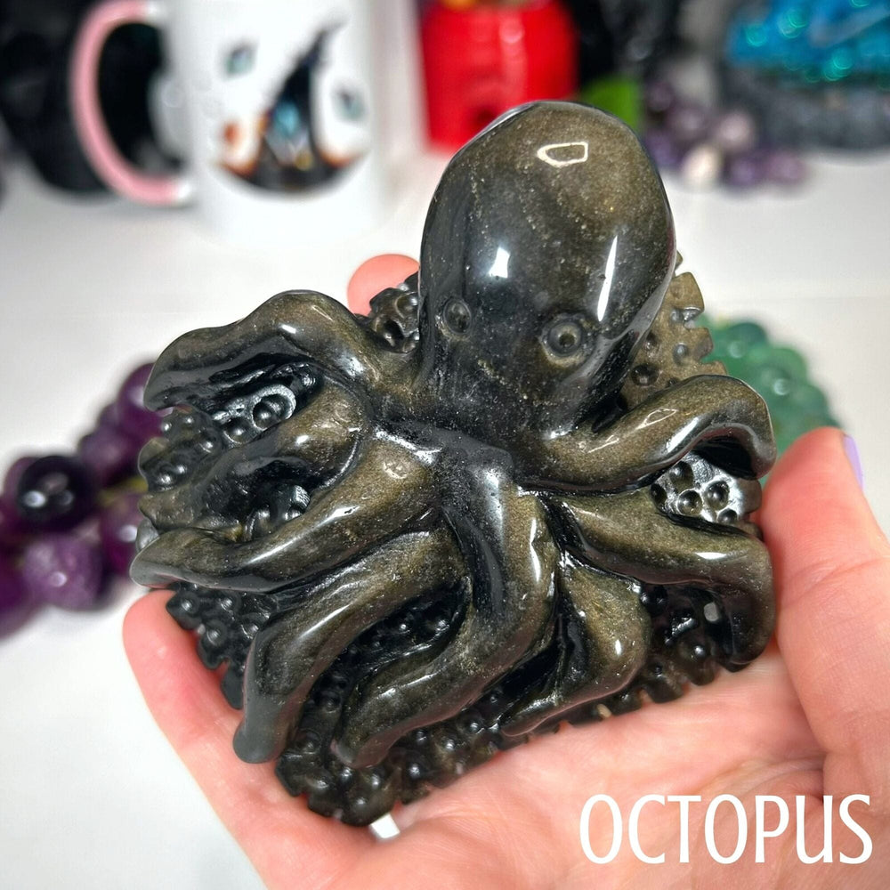 Gold Sheen Obsidian Sea Animals Carvings MagiCandleSOS Octopus 