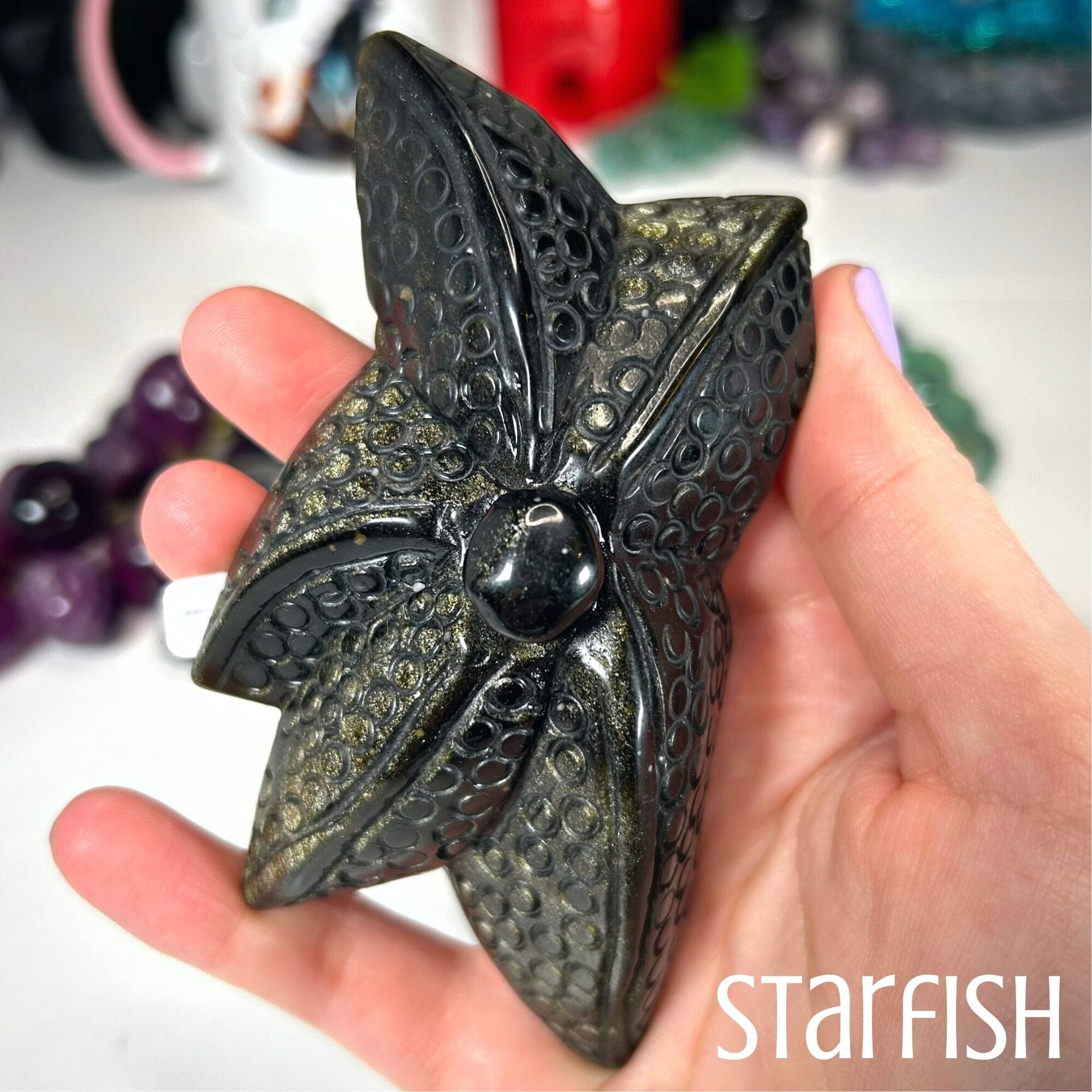 Gold Sheen Obsidian Sea Animals Carvings MagiCandleSOS Starfish 