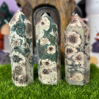 Green Flower Agate Points Towers MagiCandleSOS 