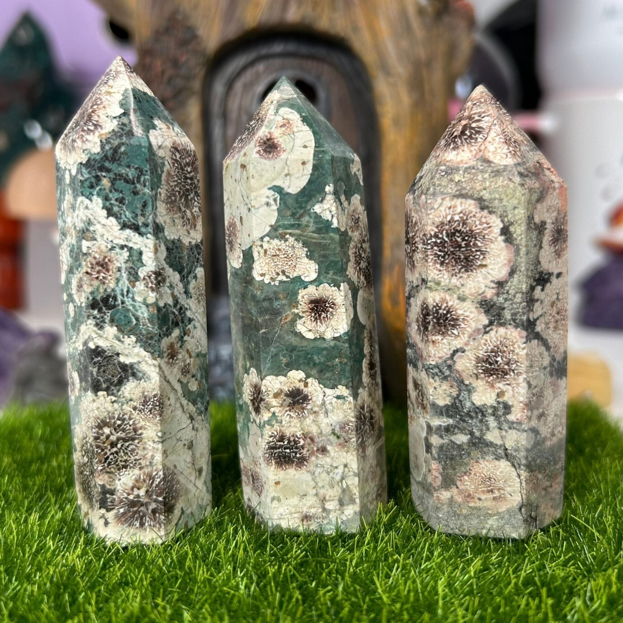 Green Flower Agate Points Towers MagiCandleSOS 