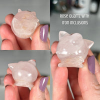 Jigglypuff - Pokemon Carvings MagiCandleSOS Rose Quartz w/Iron 