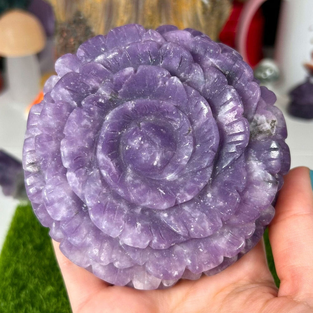 Large Lepidolite Flower Carving Carvings MagiCandleSOS 