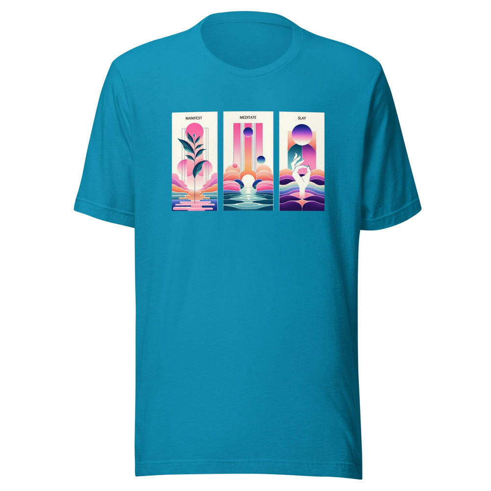 Manifest, Meditate, Slay T-Shirt MagiCandleSOS Aqua S 