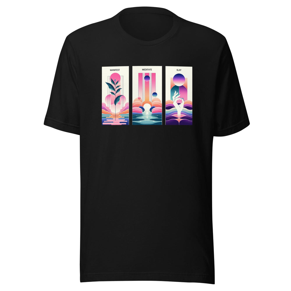 Manifest, Meditate, Slay T-Shirt MagiCandleSOS Black XS 