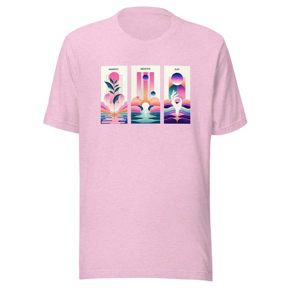 Manifest, Meditate, Slay T-Shirt MagiCandleSOS Heather Prism Lilac XS 