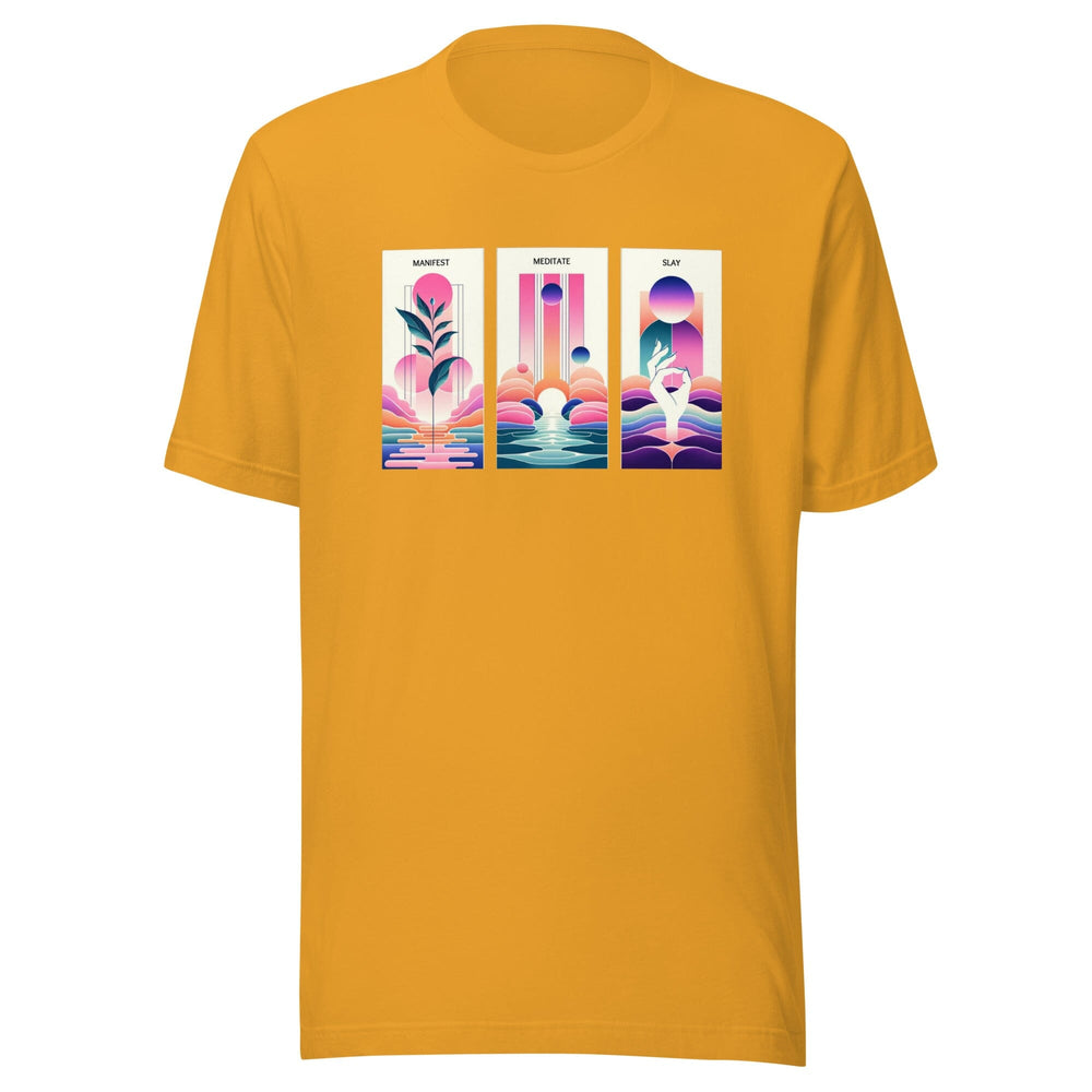 Manifest, Meditate, Slay T-Shirt MagiCandleSOS Mustard XS 