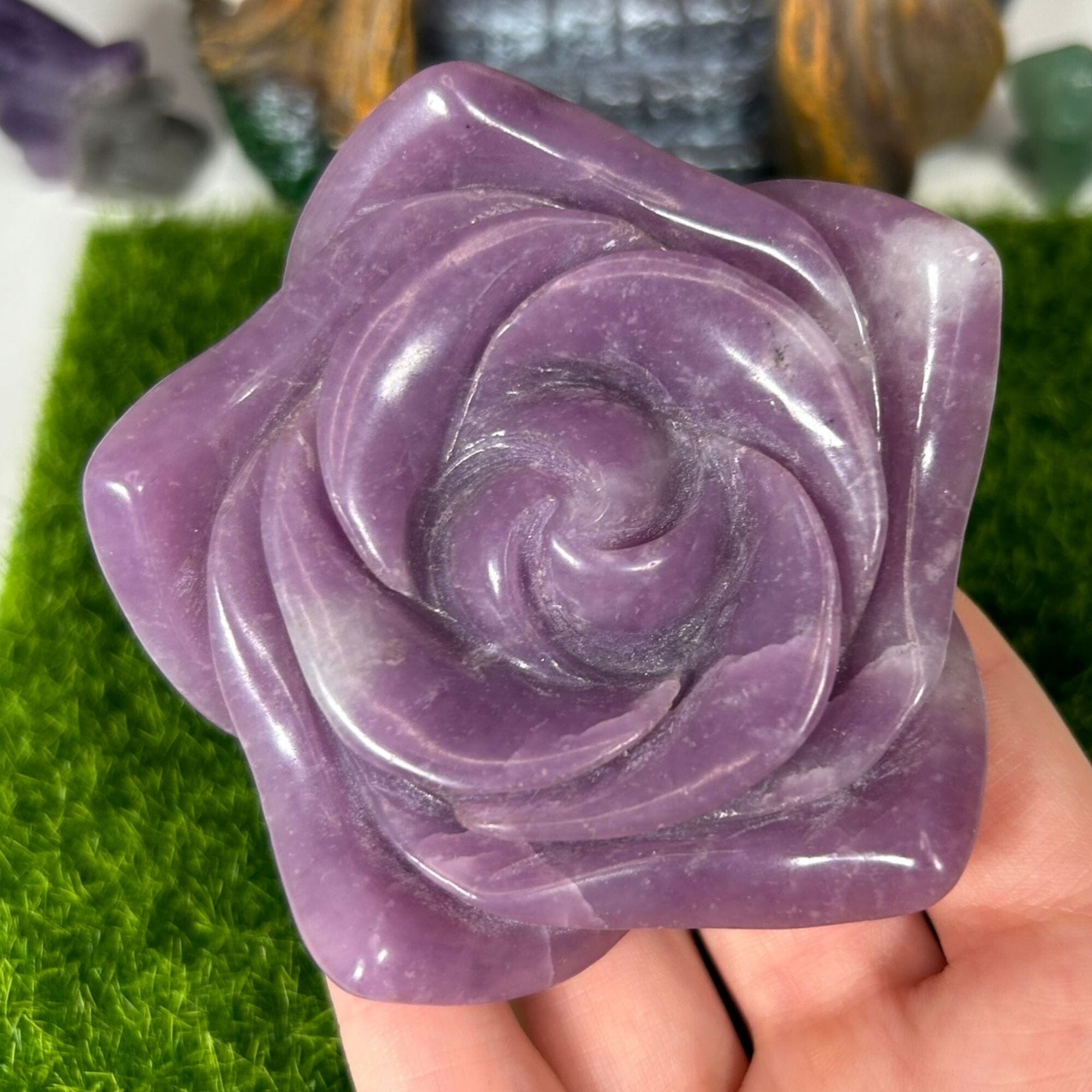 Medium Lepidolite Flower Carving Carvings MagiCandleSOS 