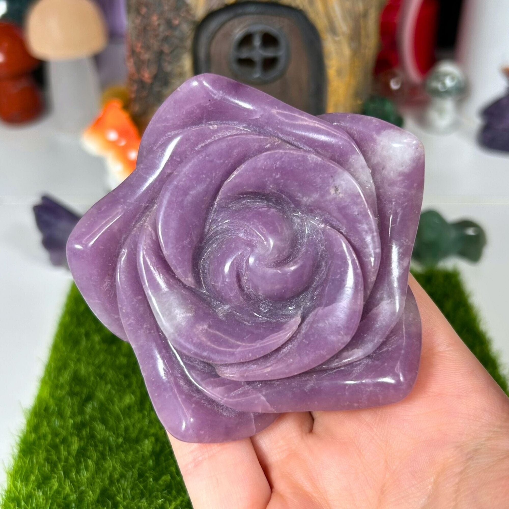 Medium Lepidolite Flower Carving Carvings MagiCandleSOS 