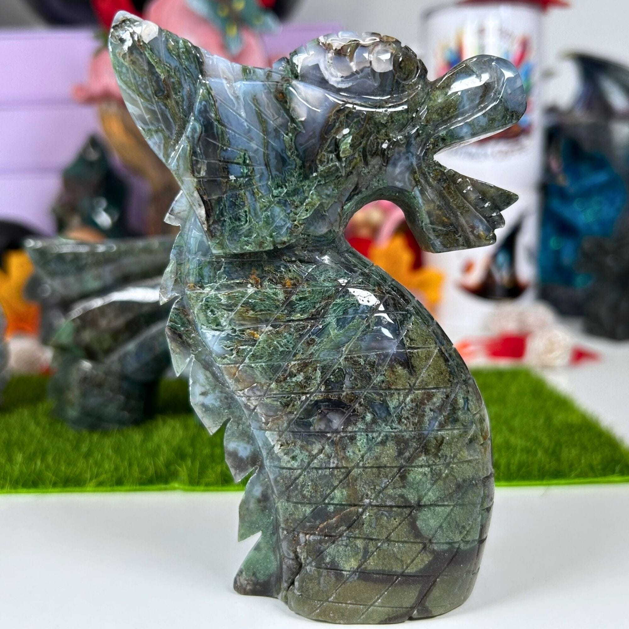 Moss Agate Chinese Dragon Triple Set - "Tayrn" Statement Pieces MagiCandleSOS 