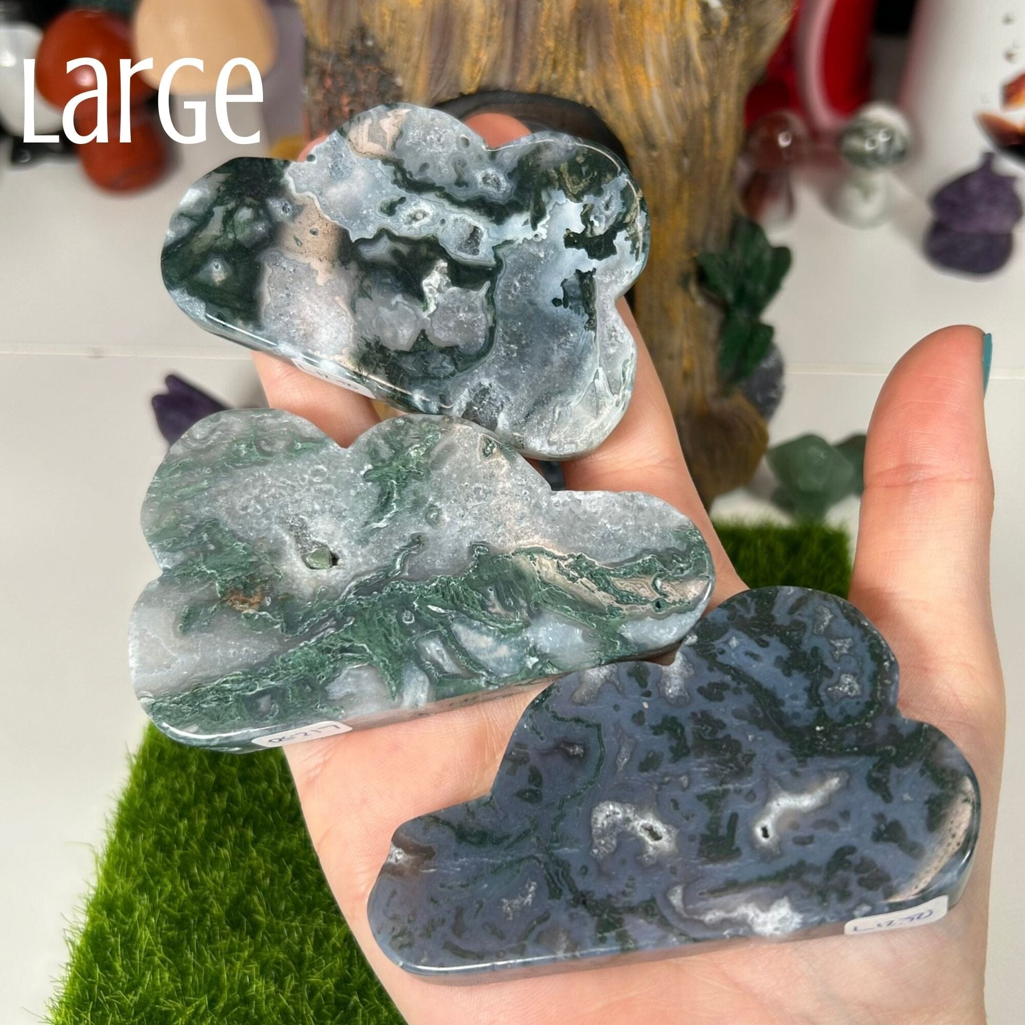 Moss Agate Clouds Carvings MagiCandleSOS Large 