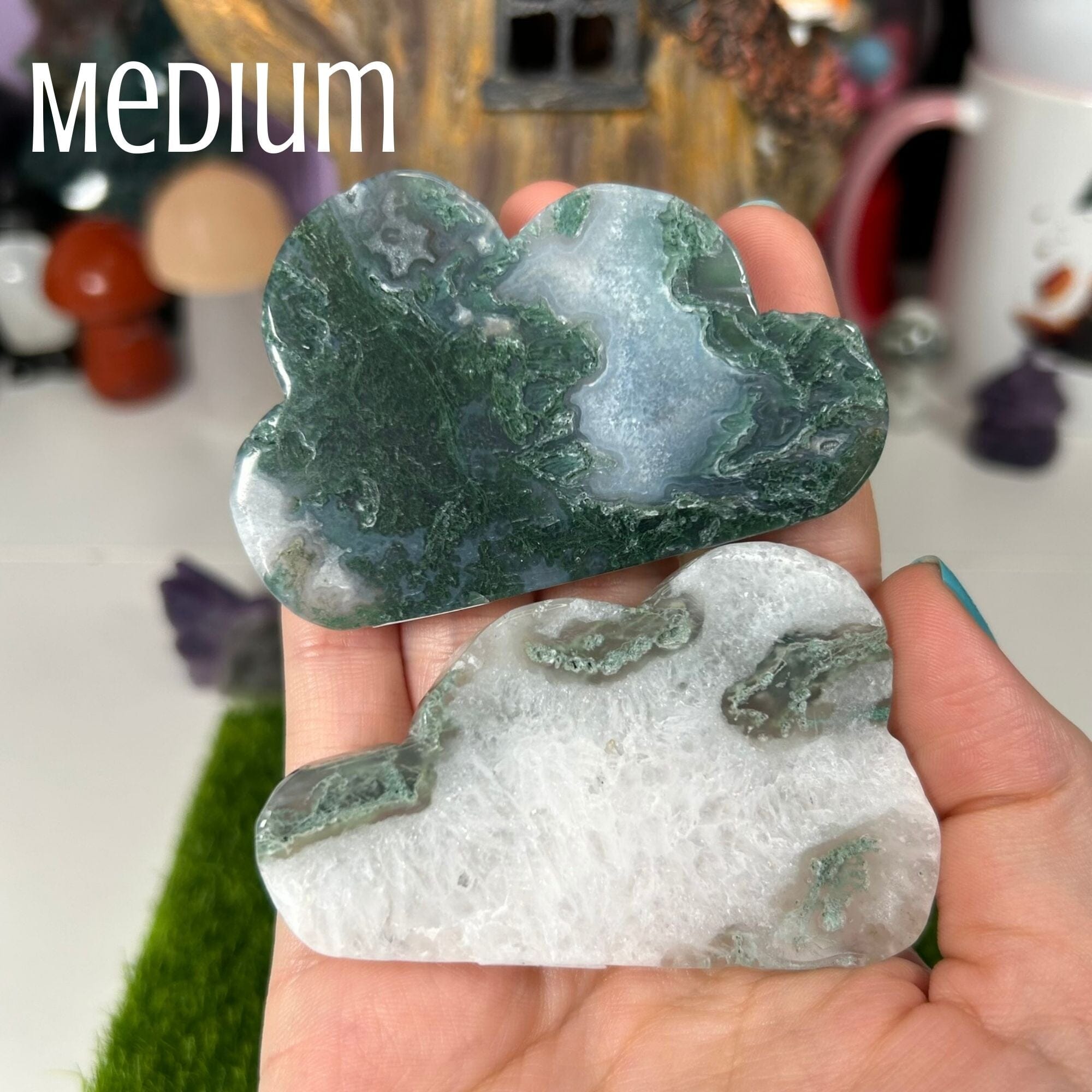 Moss Agate Clouds Carvings MagiCandleSOS Medium 