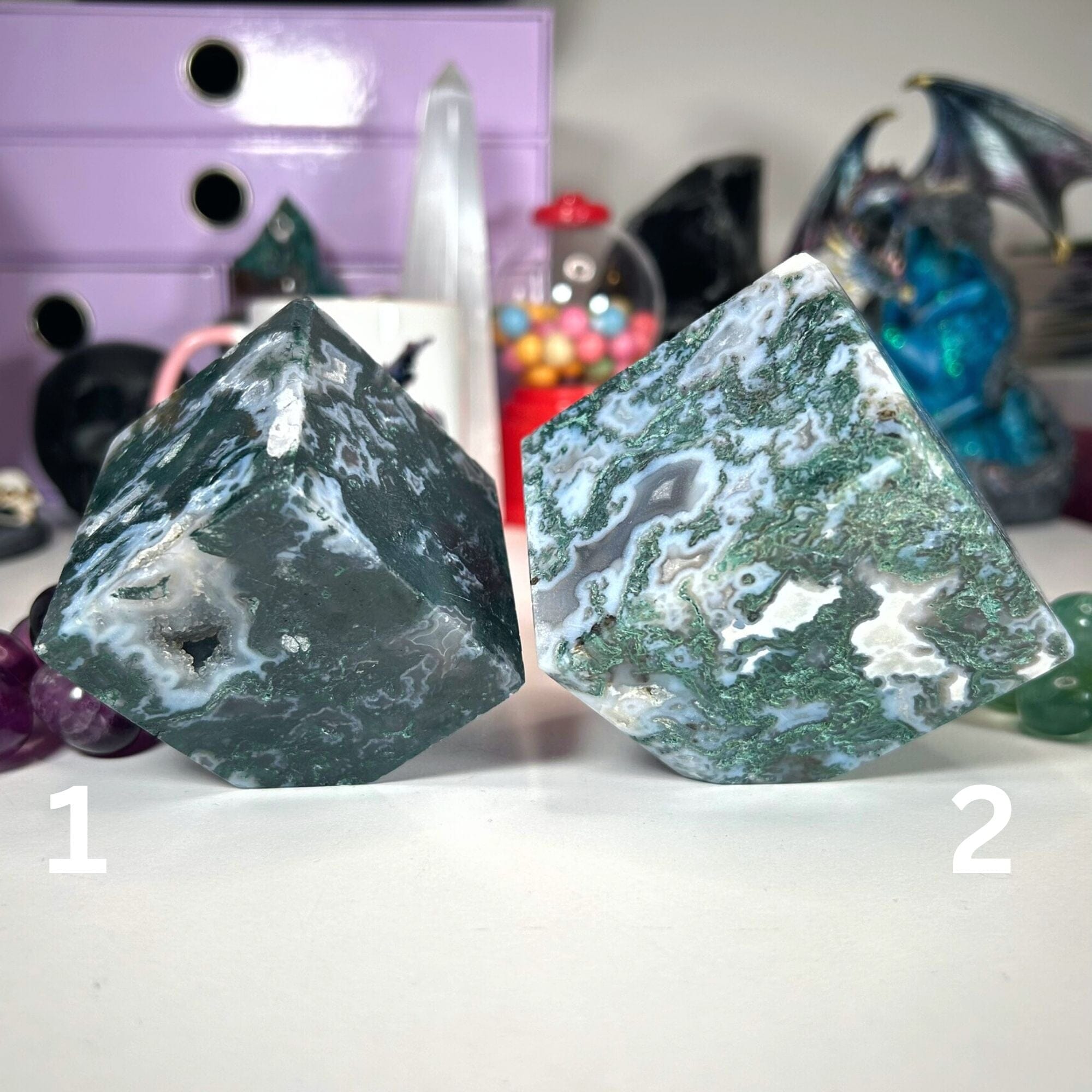 Moss Agate Corner Standing Cubes MagiCandleSOS 