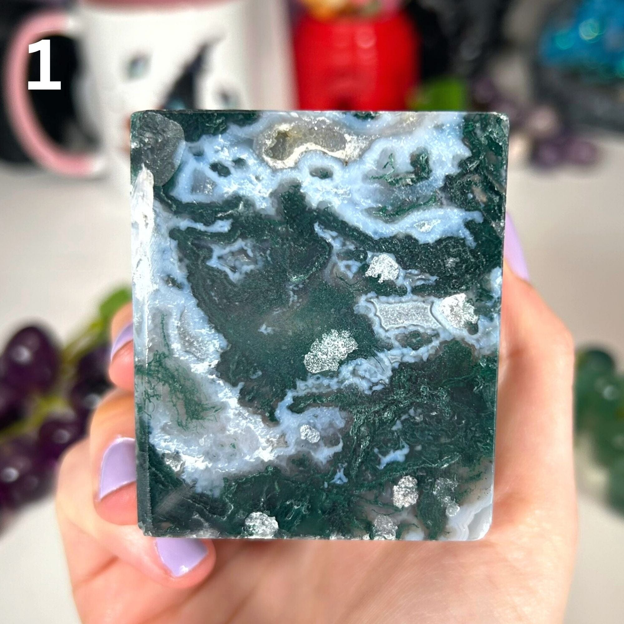 Moss Agate Corner Standing Cubes MagiCandleSOS 