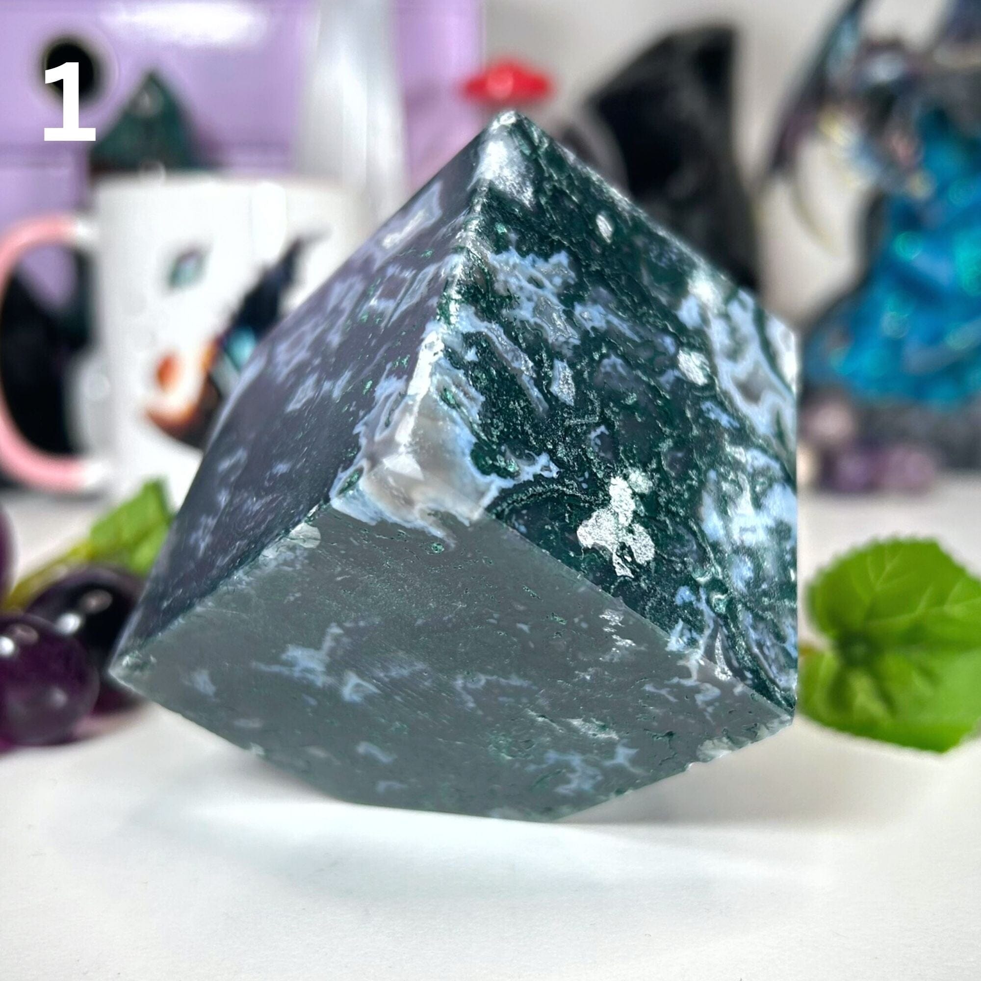 Moss Agate Corner Standing Cubes MagiCandleSOS 