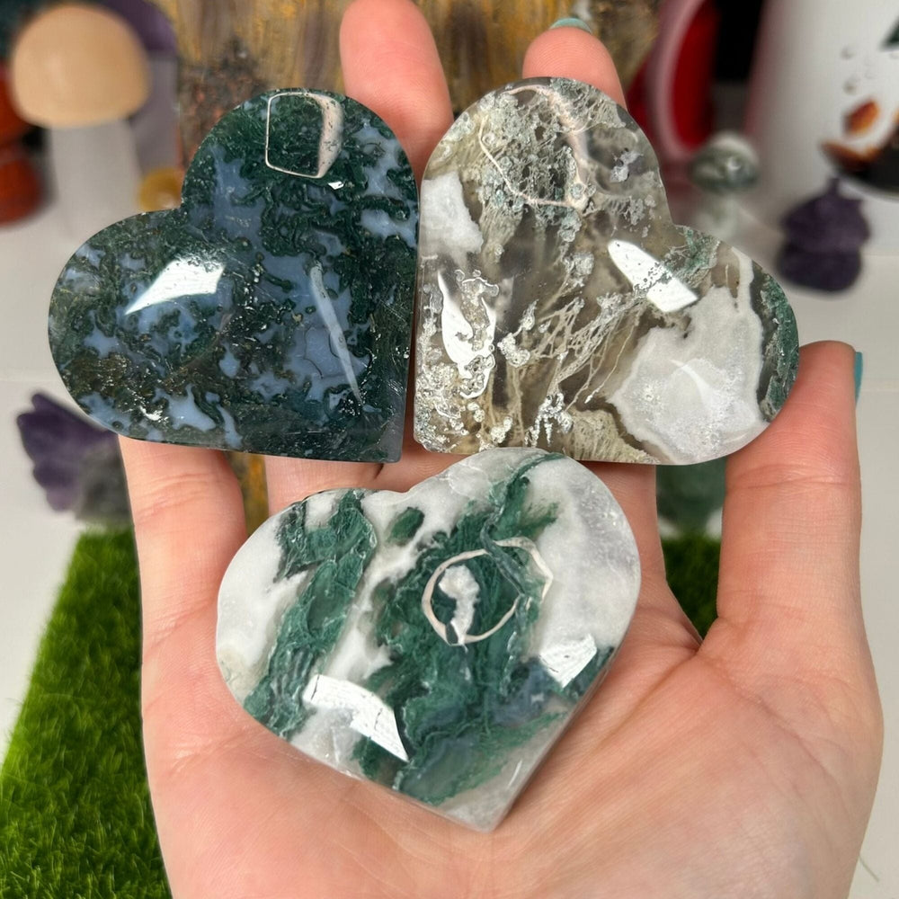 Moss Agate Hearts Carvings MagiCandleSOS 